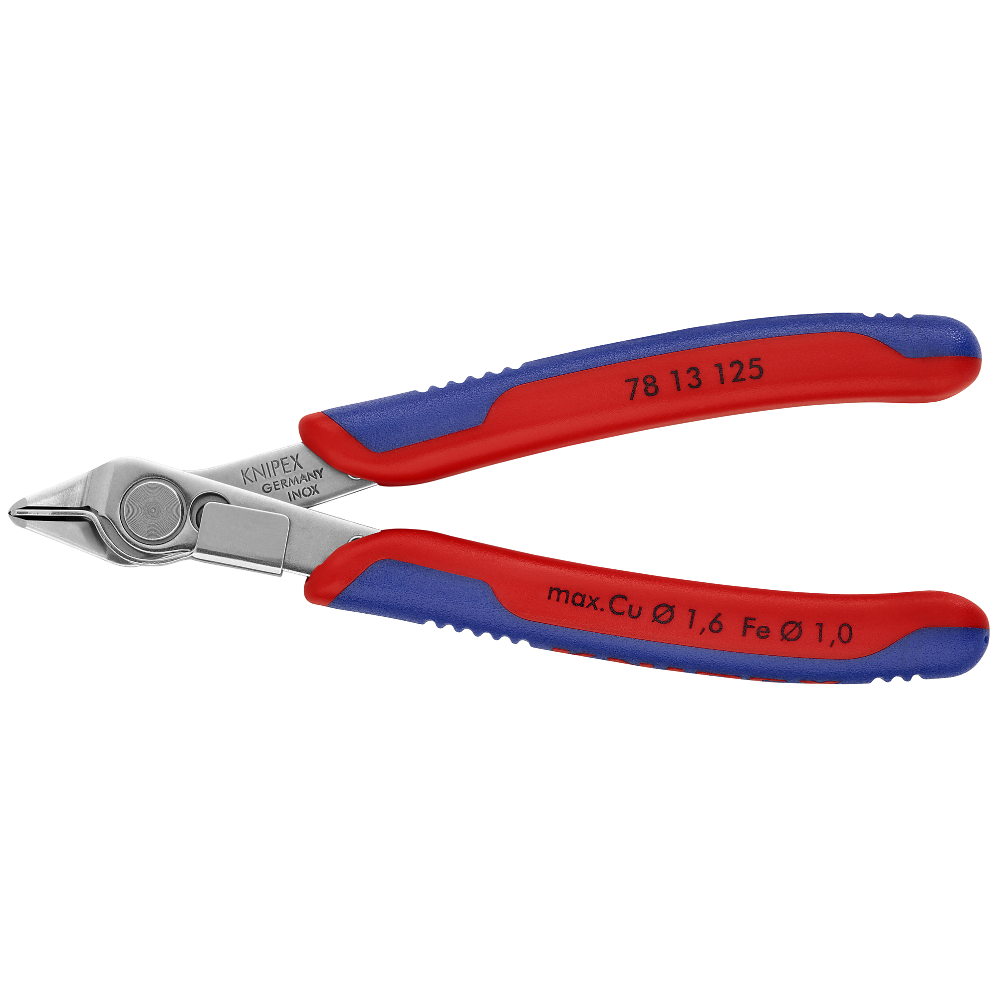 KNIPEX, Electr Super Knips, Comfort Grip, LeadCatcher 5in., Pieces (qty.) 1 Material Steel, Jaw Capacity 0.063 in, Model# 78 13 125